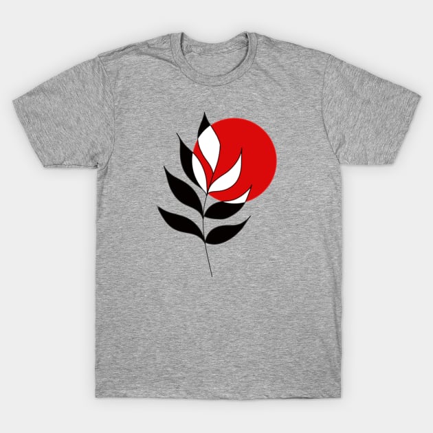 Modern, Minimalist Leaf and Red Circle T-Shirt by Tenpmcreations